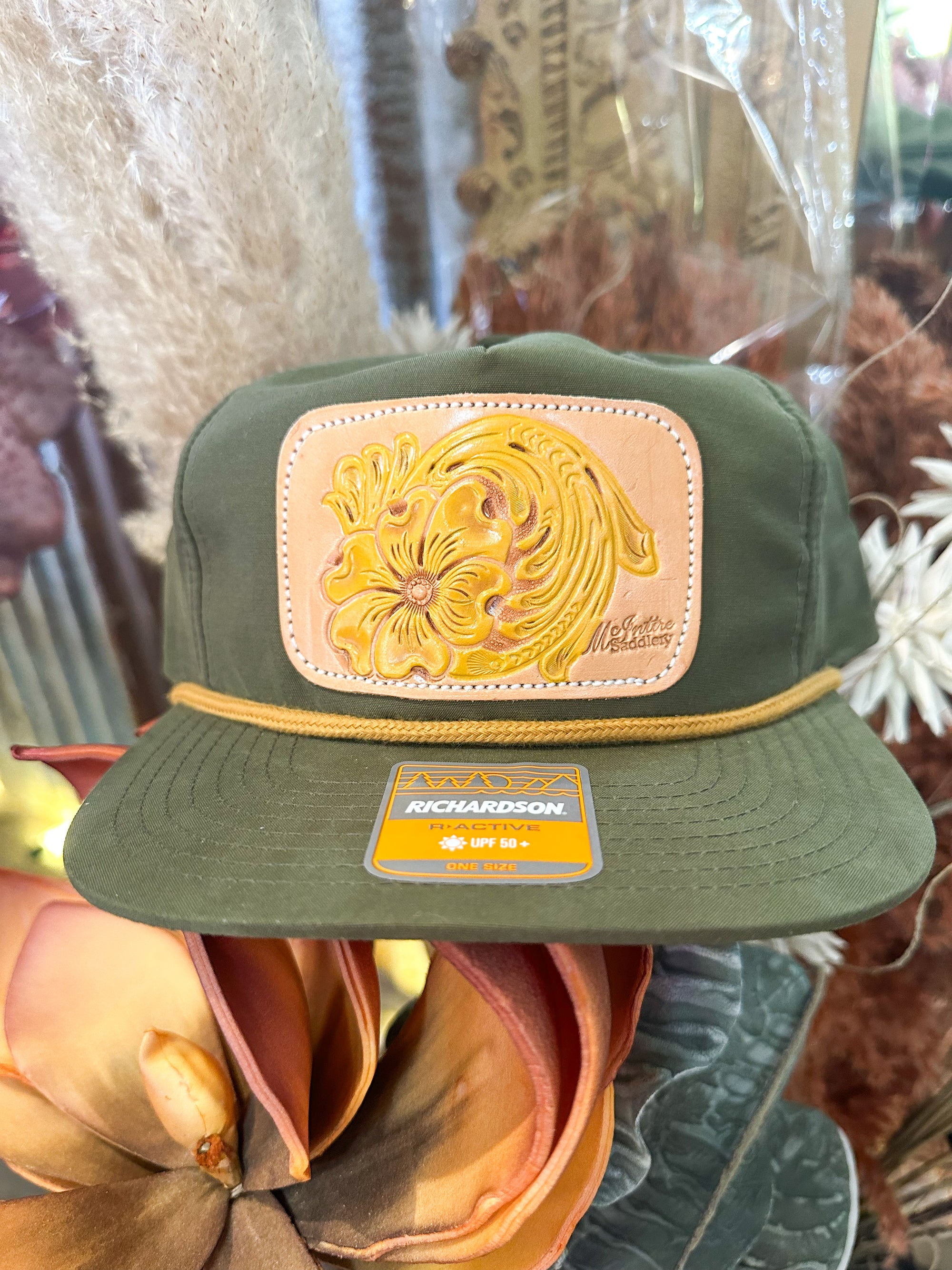 Olive Leather Patch Cap